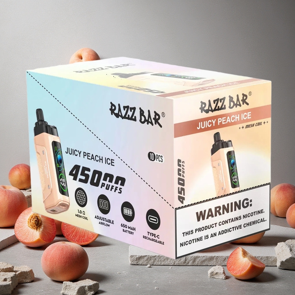 Razz Bar 45000 Puffs Kertakäyttöinen Vape Mehevä Persikka-Jää Finland wholesale 1.0 Ohm Mesh Coil Type-C Ladata
