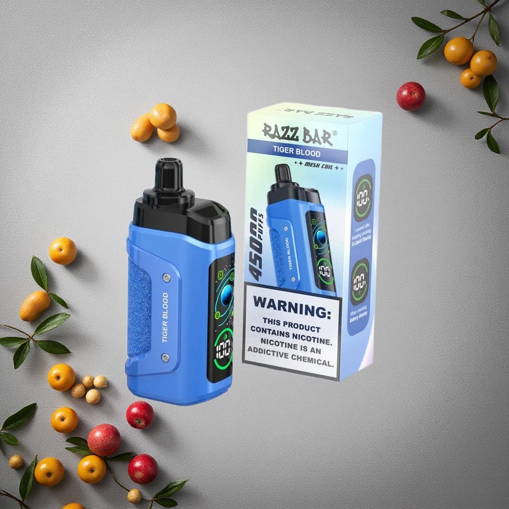 Razz Bar 45000 Puffs Kertakäyttöinen Vape Tiikeriveri Finland wholesale 1.0 Ohm Mesh Coil 650 mAh Akku