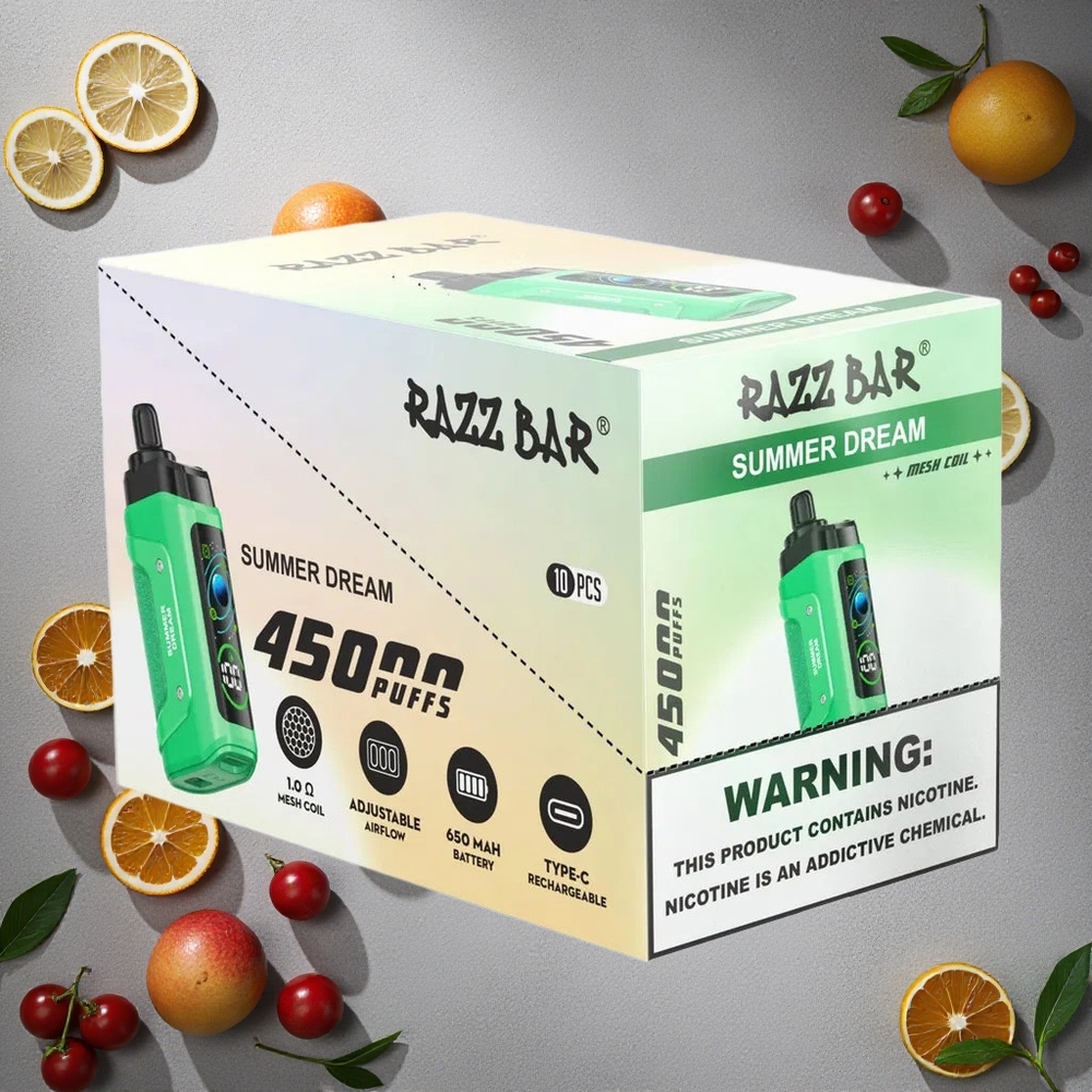 Razz Bar 45000 Puffs Kesäuni Kertakäyttöinen Vape Finland wholesale 1.0 Ohm Mesh Coil Type-C Ladata