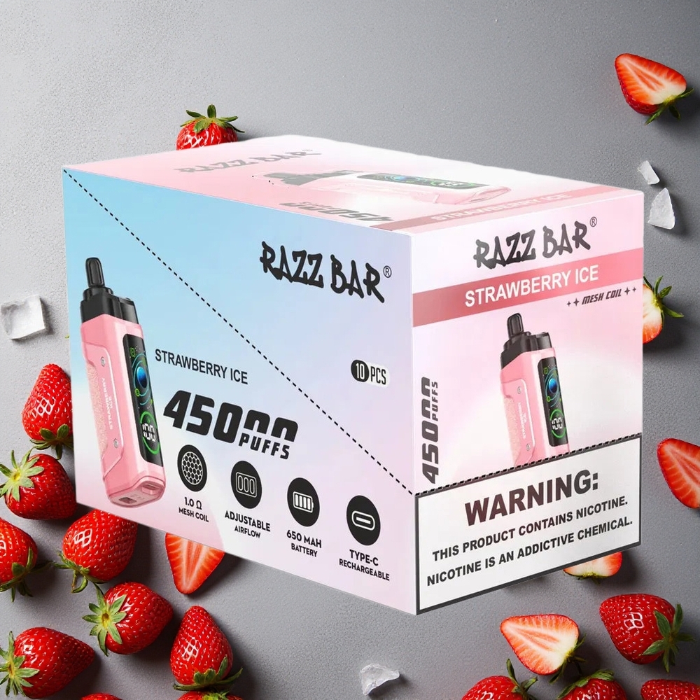 Razz Bar 45000 Puhallus Kertakäyttöinen Vape Mansikka-Jää Finland wholesale 1.0 Ohm Mesh Coil Type-C Ladata