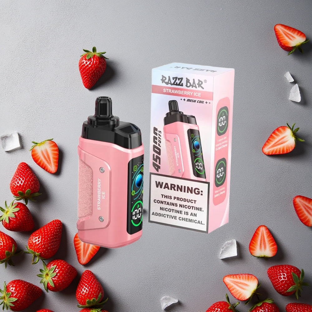 Razz Bar 45000 Puhallus Kertakäyttöinen Vape Mansikka-Jää Finland wholesale 1.0 Ohm Mesh Coil Type-C Ladata