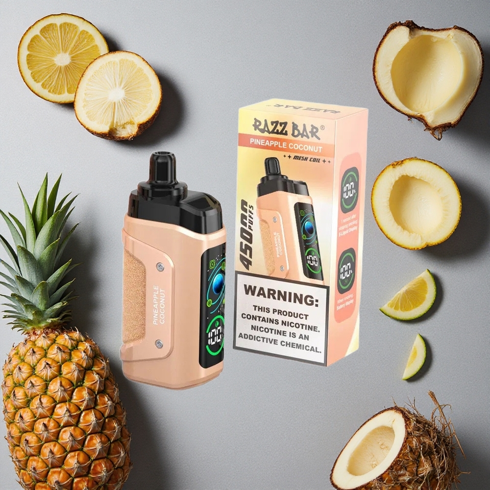 Razz Bar 45000 Puhallusta Ananas-Kookospähkinä Kertakäyttöinen Vape 1.0 Ohm Mesh Coil Finland wholesale
