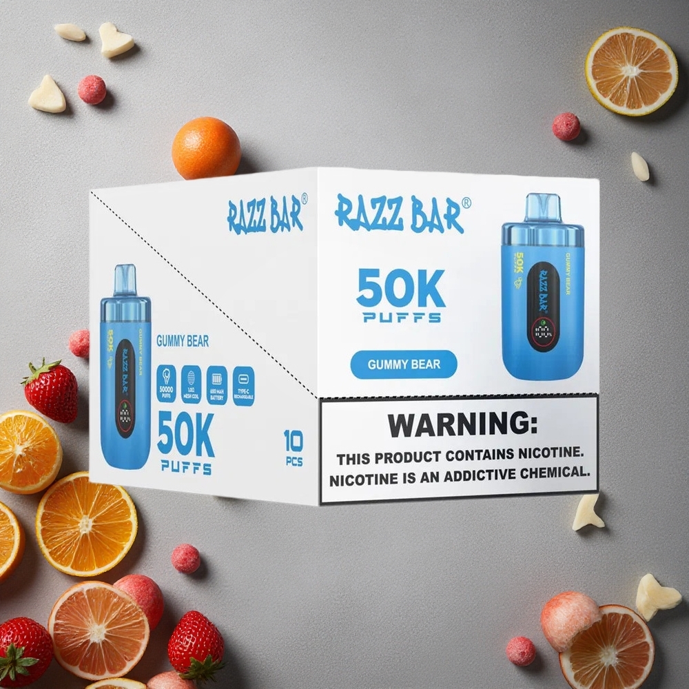 Razz Bar 50K Puffs Kertakäyttöinen Vape Karkkikarhu Finland wholesale 50000 Tupakointia Type-C Ladata