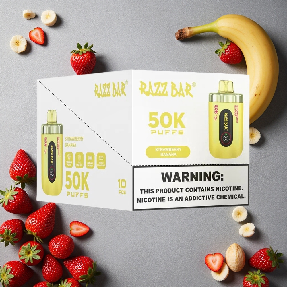 Razz Bar 50K Puffs Kertakäyttöinen Vape Mansikka-Banaani Finland wholesale 50000 Tupakointia Type-C Ladata