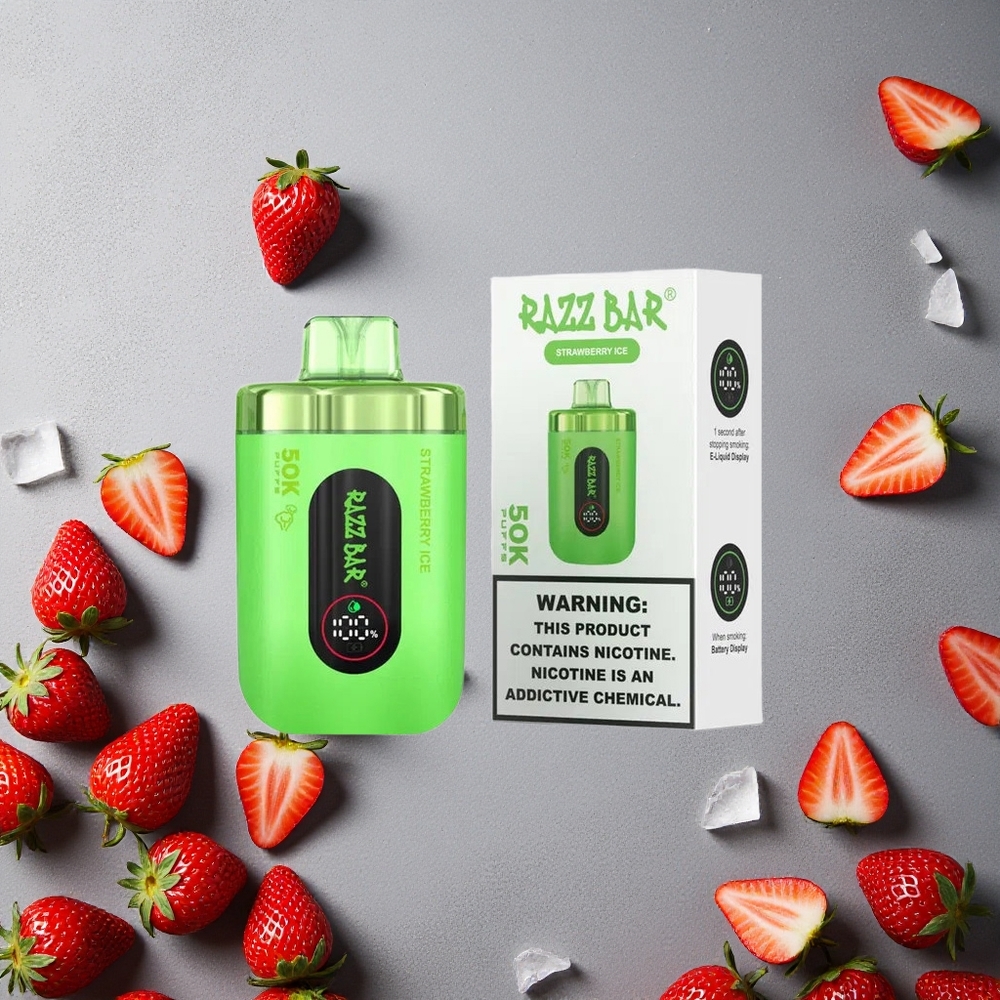 Razz Bar 50K Puffs Kertakäyttöinen Vape Mansikka-Jää Finland wholesale 1.0 Ohm Mesh Coil 650 mAh Akku