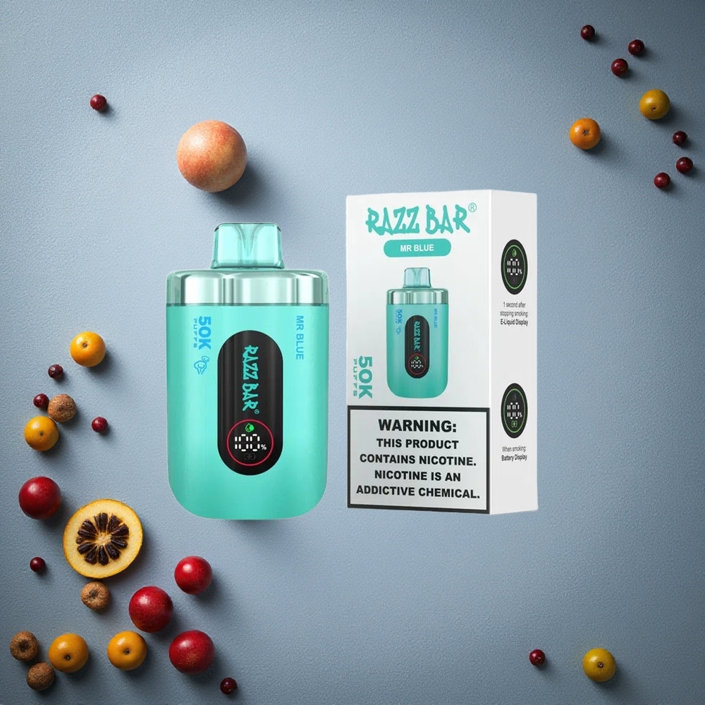 Razz Bar 50K Puffs Kertakäyttöinen Vape Mr Blue (Sininen) 50000 Tupakointikertaa Finland wholesale Type-C Ladata