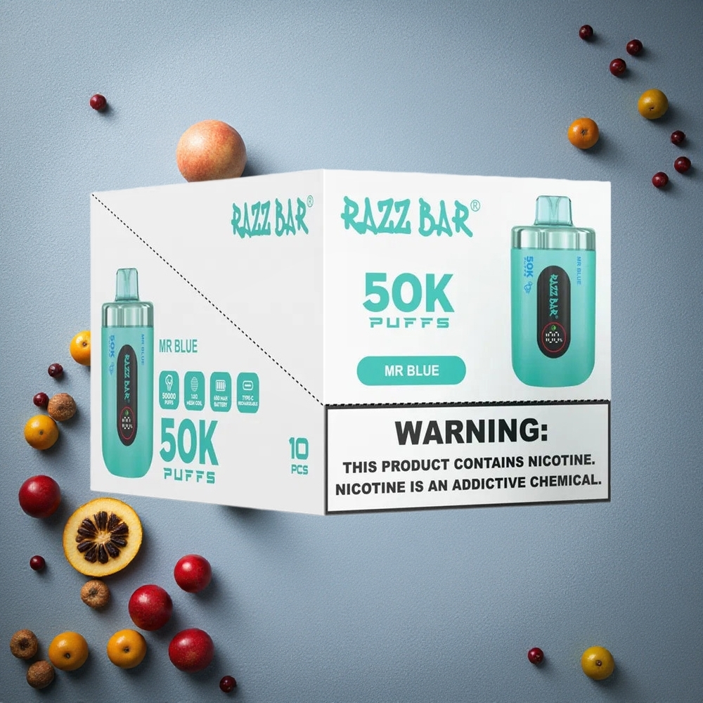 Razz Bar 50K Puffs Kertakäyttöinen Vape Mr Blue (Sininen) 50000 Tupakointikertaa Finland wholesale Type-C Ladata