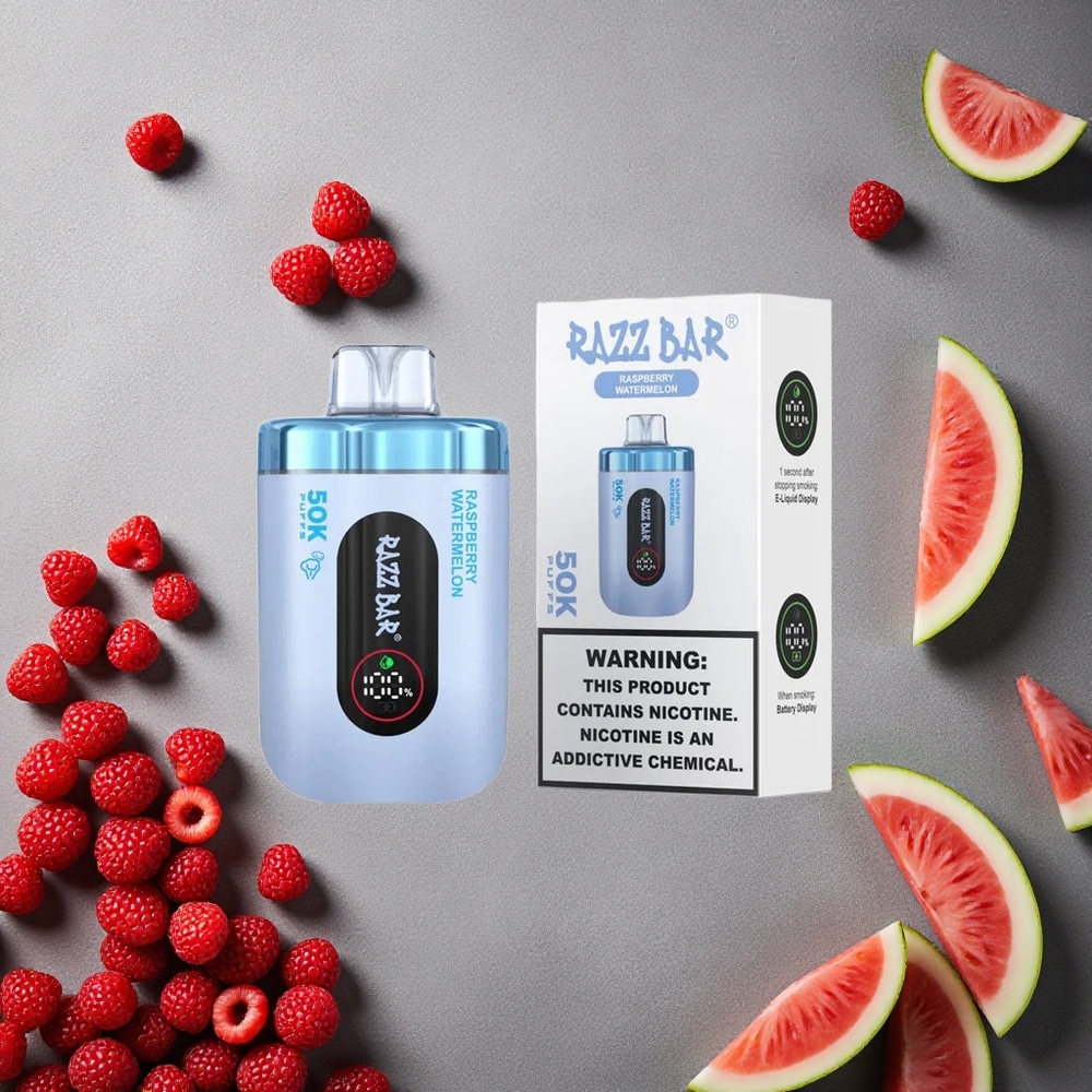 Razz Bar 50K Puffs Kertakäyttöinen Vape Vadelma-Arbuusi Finland wholesale 1.0 Ohm Mesh Coil 650 mAh Akku