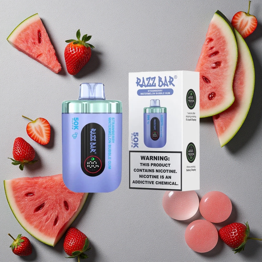 Razz Bar 50K Puffs Mansikka-Arbuusi-Kuplakumi Finland wholesale 1.0 Ohm Mesh Coil Type-C Ladattava