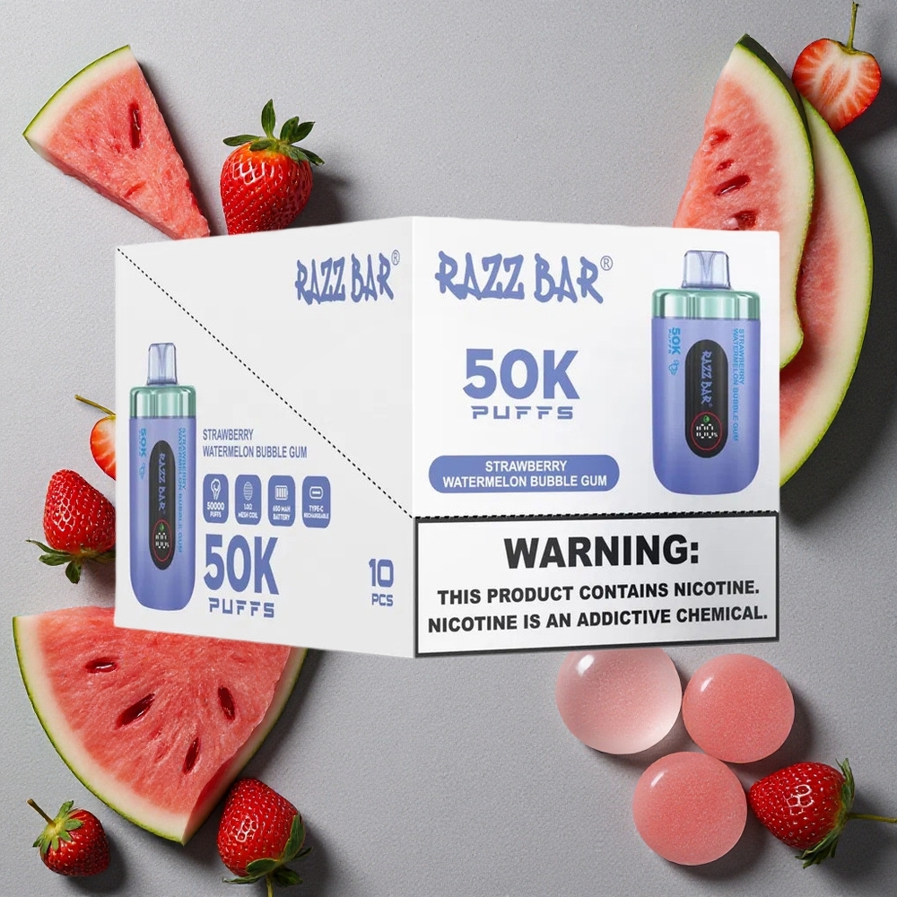 Razz Bar 50K Puffs Mansikka-Arbuusi-Kuplakumi Finland wholesale 1.0 Ohm Mesh Coil Type-C Ladattava
