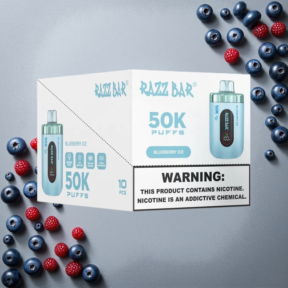 Razz Bar 50K Puffs Mustajäätelö Kertakäyttöinen Vape Finland wholesale 1.0 Ohm Mesh Coil 650mAh Akku