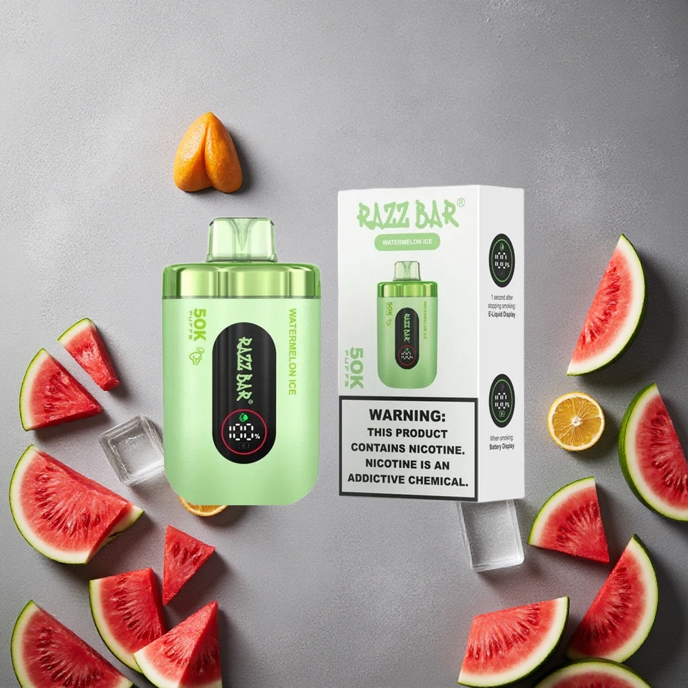 Razz Bar 50K Puffs Vesimeloni-Jää Kertakäyttöinen Vape Finland wholesale 1.0 Ohm Mesh Coil 650 mAh Akku