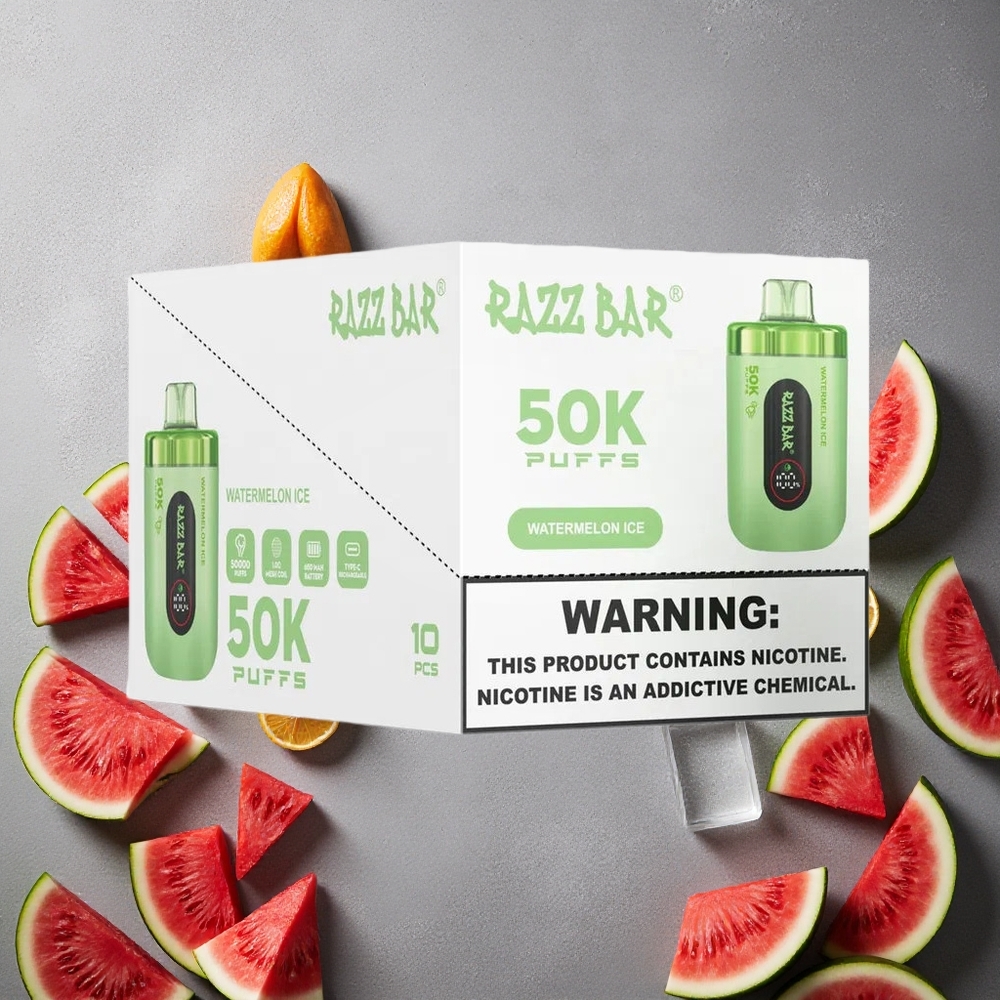 Razz Bar 50K Puffs Vesimeloni-Jää Kertakäyttöinen Vape Finland wholesale 1.0 Ohm Mesh Coil 650 mAh Akku